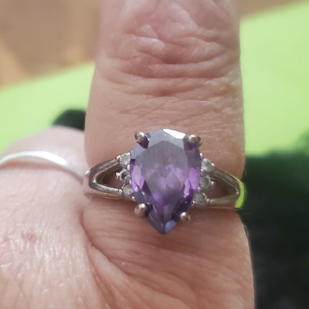 Pear Shaped Amethyst Fashion Ring  Size 7